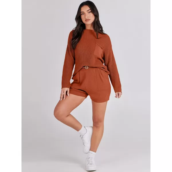 Caracilia Women's Two Piece Outfits Sweater Short Sets Long Sleeve Knit Pullover Top and Shorts Matching Lounge Set Tracksuit