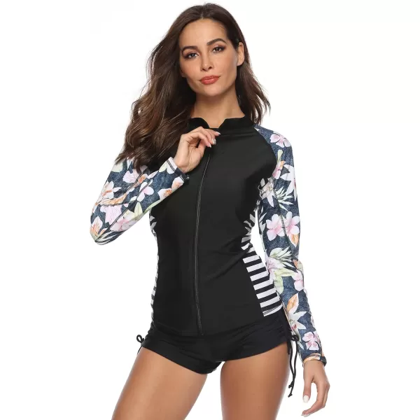 Caracilia Women's UPF 50+ Full Zip Front Long Sleeve Top Rashguard Hoodie Swimsuit