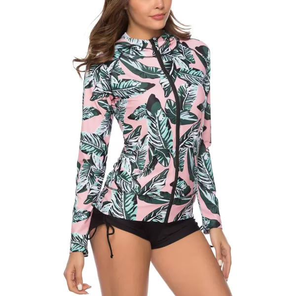 Caracilia Women's UPF 50+ Full Zip Front Long Sleeve Top Rashguard Hoodie Swimsuit
