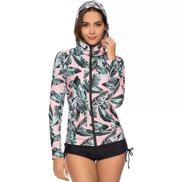Caracilia Women's UPF 50+ Full Zip Front Long Sleeve Top Rashguard Hoodie Swimsuit