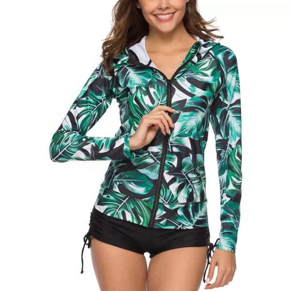 Caracilia Women's UPF 50+ Full Zip Front Long Sleeve Top Rashguard Hoodie Swimsuit