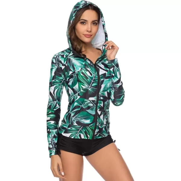 Caracilia Women's UPF 50+ Full Zip Front Long Sleeve Top Rashguard Hoodie Swimsuit