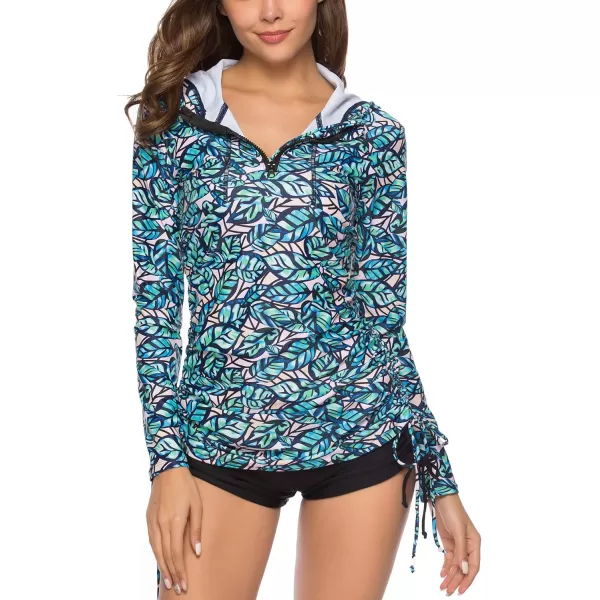 Caracilia Women's UV Sun Protection Long Sleeve Hooded Rash Guard Wetsuit Swimsuit Top