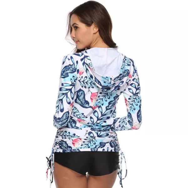 Caracilia Women's UV Sun Protection Long Sleeve Hooded Rash Guard Wetsuit Swimsuit Top