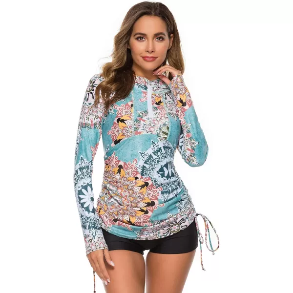 Caracilia Women's UV Sun Protection Long Sleeve Hooded Rash Guard Wetsuit Swimsuit Top