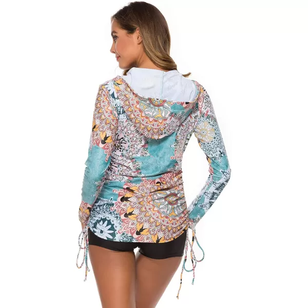 Caracilia Women's UV Sun Protection Long Sleeve Hooded Rash Guard Wetsuit Swimsuit Top
