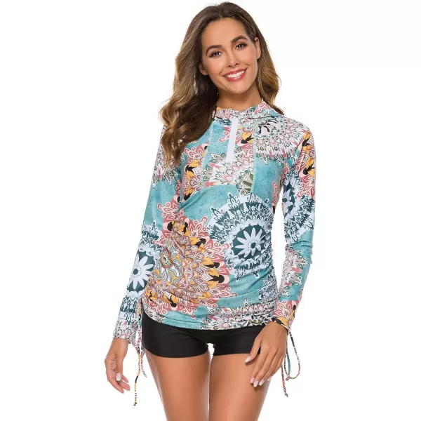 Caracilia Women's UV Sun Protection Long Sleeve Hooded Rash Guard Wetsuit Swimsuit Top