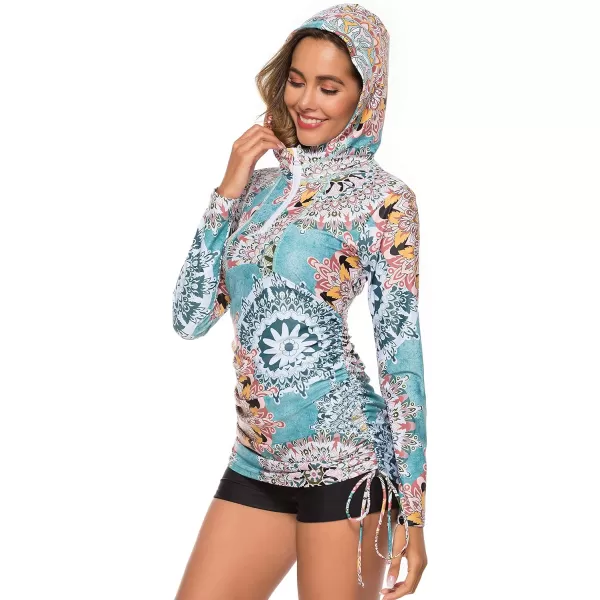 Caracilia Women's UV Sun Protection Long Sleeve Hooded Rash Guard Wetsuit Swimsuit Top