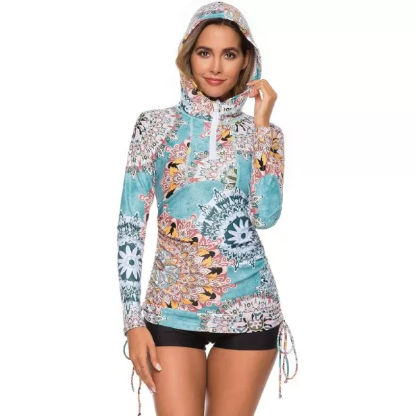 Caracilia Women's UV Sun Protection Long Sleeve Hooded Rash Guard Wetsuit Swimsuit Top