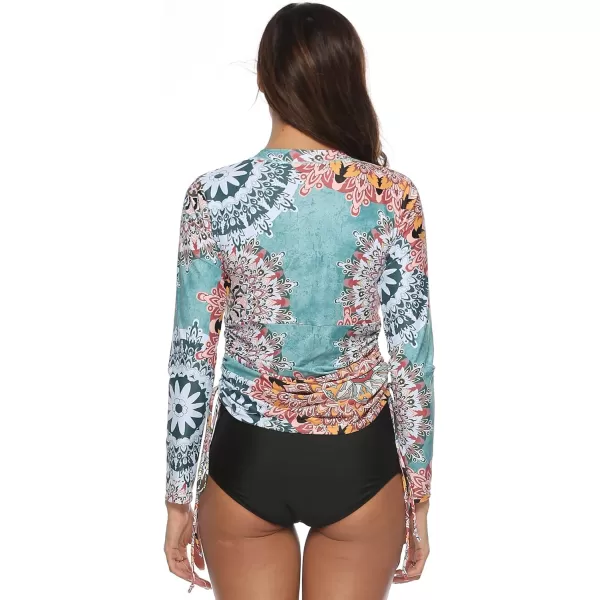 Caracilia Women's UV Sun Protection Long Sleeve Hooded Rash Guard Wetsuit Swimsuit Top
