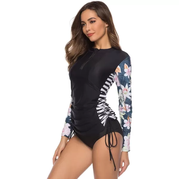Caracilia Women's UV Sun Protection Long Sleeve Hooded Rash Guard Wetsuit Swimsuit Top