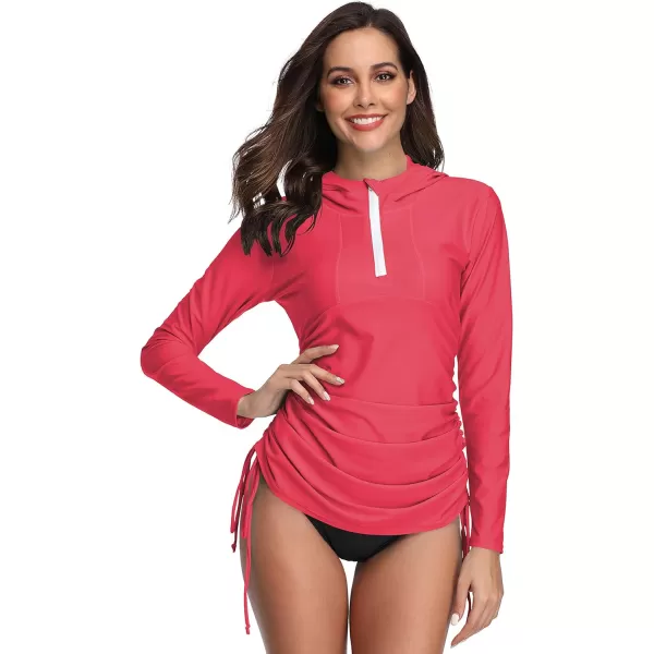 Caracilia Women's UV Sun Protection Long Sleeve Hooded Rash Guard Wetsuit Swimsuit Top