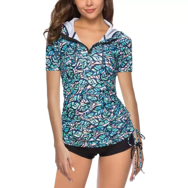 Caracilia Women's UV Sun Protection Long Sleeve Hooded Rash Guard Wetsuit Swimsuit Top