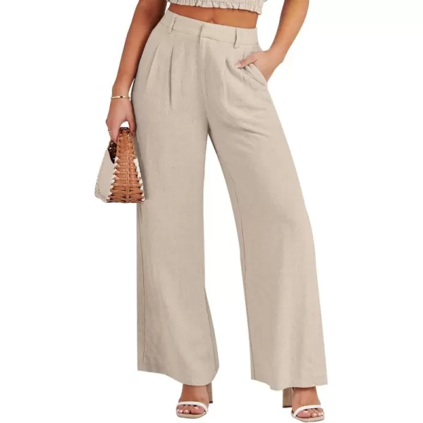 Caracilia Women's Wide Leg Linen Palazzo Pants High Waisted Business Casual Trousers Loose Pleated Dressy Pants with Pocket