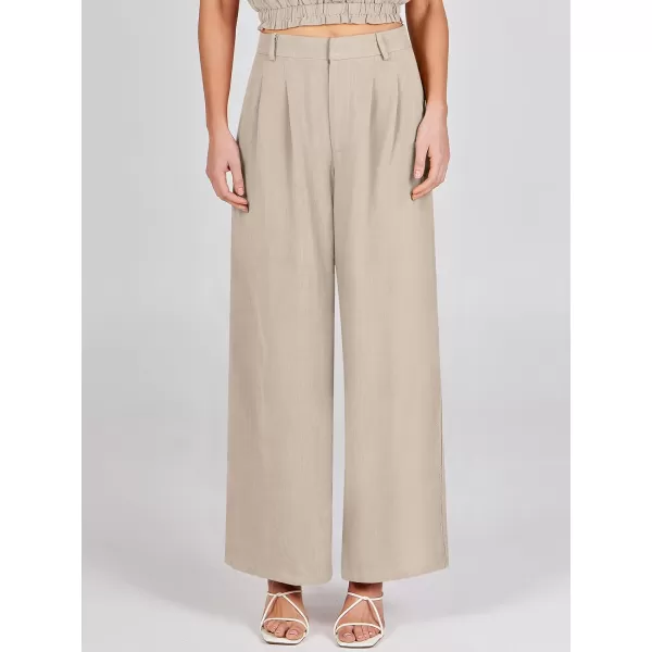 Caracilia Women's Wide Leg Linen Palazzo Pants High Waisted Business Casual Trousers Loose Pleated Dressy Pants with Pocket