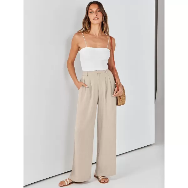 Caracilia Women's Wide Leg Linen Palazzo Pants High Waisted Business Casual Trousers Loose Pleated Dressy Pants with Pocket