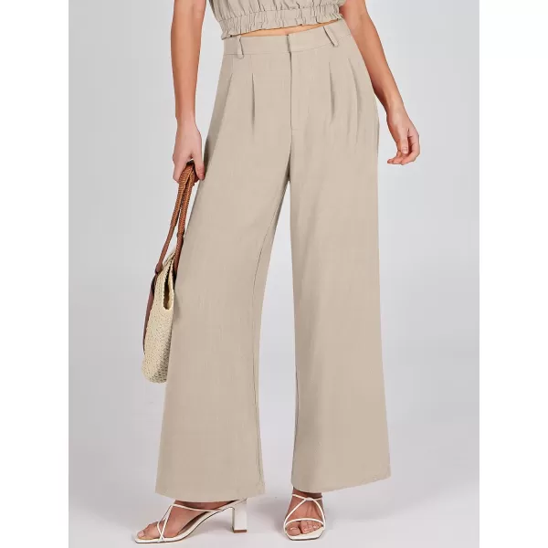 Caracilia Women's Wide Leg Linen Palazzo Pants High Waisted Business Casual Trousers Loose Pleated Dressy Pants with Pocket