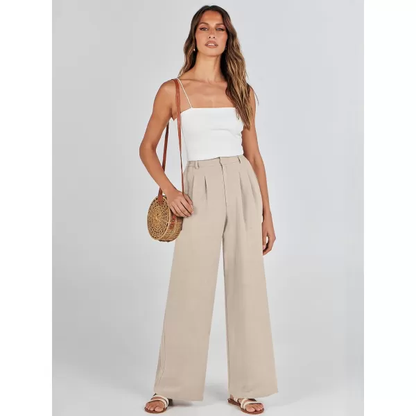 Caracilia Women's Wide Leg Linen Palazzo Pants High Waisted Business Casual Trousers Loose Pleated Dressy Pants with Pocket