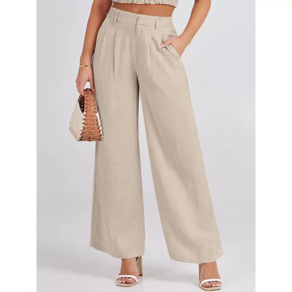 Caracilia Women's Wide Leg Linen Palazzo Pants High Waisted Business Casual Trousers Loose Pleated Dressy Pants with Pocket