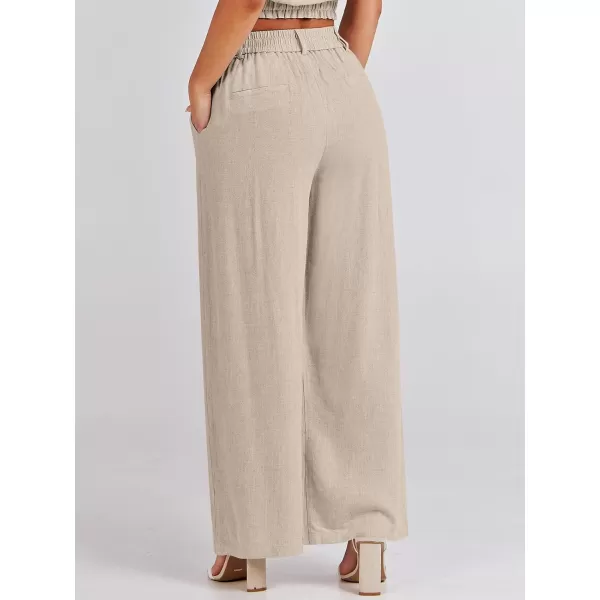 Caracilia Women's Wide Leg Linen Palazzo Pants High Waisted Business Casual Trousers Loose Pleated Dressy Pants with Pocket