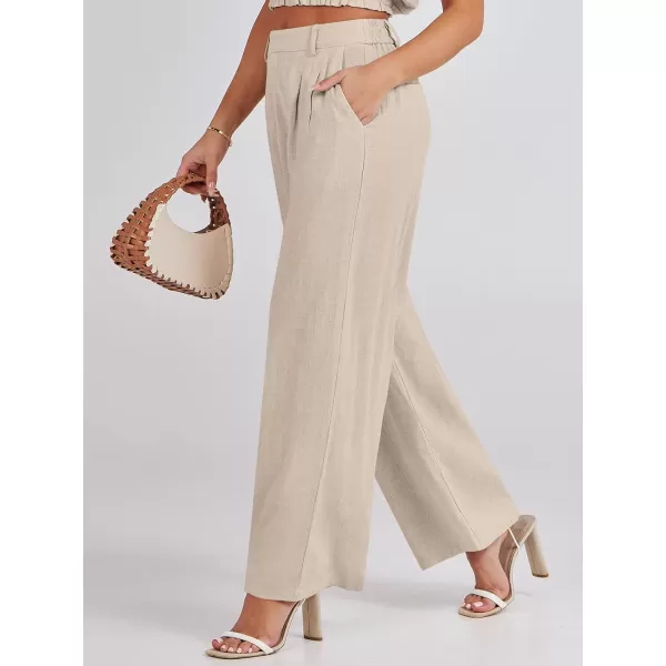 Caracilia Women's Wide Leg Linen Palazzo Pants High Waisted Business Casual Trousers Loose Pleated Dressy Pants with Pocket
