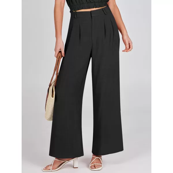Caracilia Women's Wide Leg Linen Palazzo Pants High Waisted Business Casual Trousers Loose Pleated Dressy Pants with Pocket