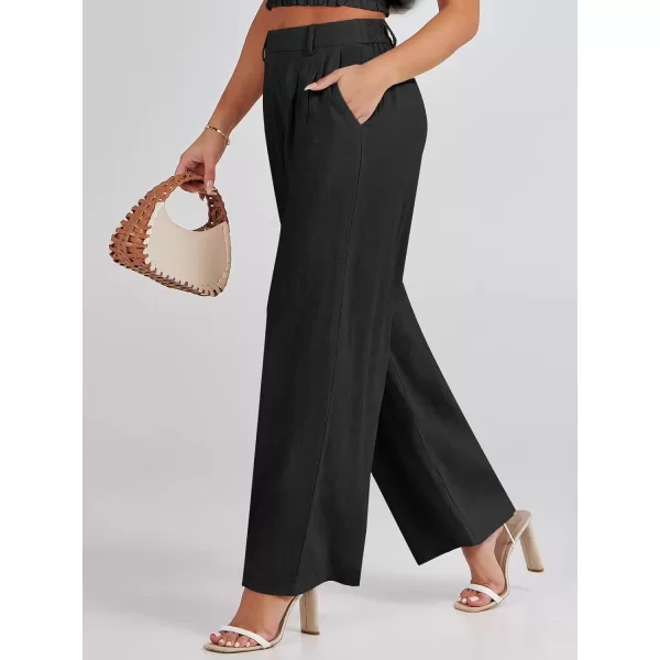 Caracilia Women's Wide Leg Linen Palazzo Pants High Waisted Business Casual Trousers Loose Pleated Dressy Pants with Pocket
