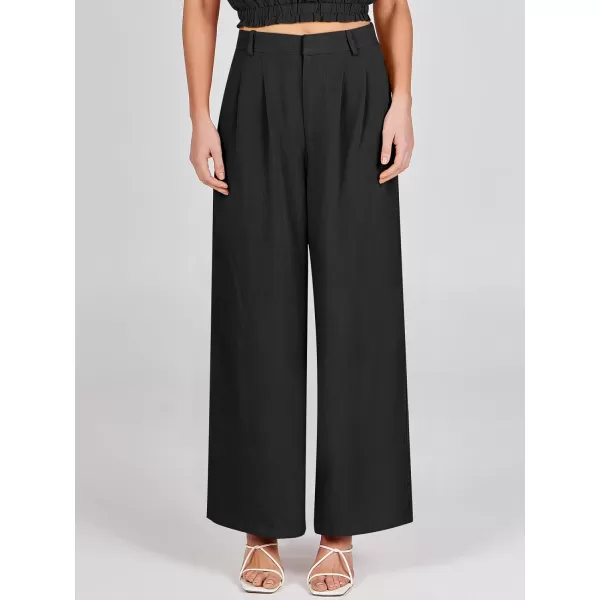 Caracilia Women's Wide Leg Linen Palazzo Pants High Waisted Business Casual Trousers Loose Pleated Dressy Pants with Pocket