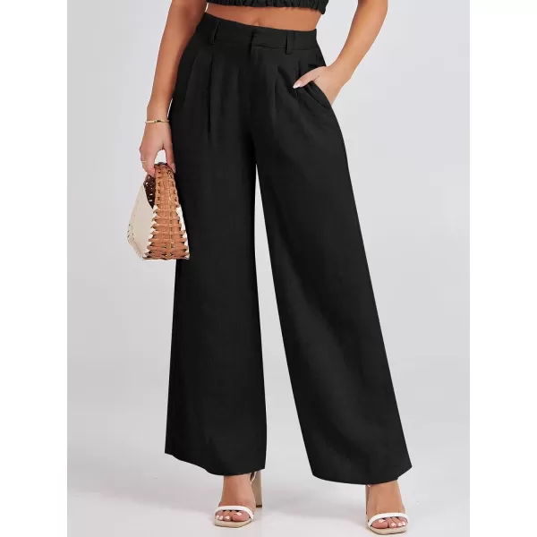 Caracilia Women's Wide Leg Linen Palazzo Pants High Waisted Business Casual Trousers Loose Pleated Dressy Pants with Pocket