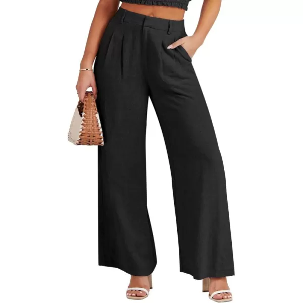 Caracilia Women's Wide Leg Linen Palazzo Pants High Waisted Business Casual Trousers Loose Pleated Dressy Pants with Pocket