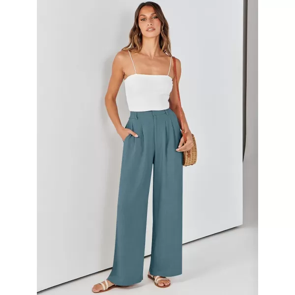 Caracilia Women's Wide Leg Linen Palazzo Pants High Waisted Business Casual Trousers Loose Pleated Dressy Pants with Pocket