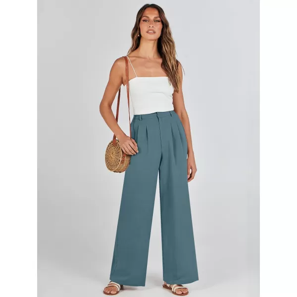 Caracilia Women's Wide Leg Linen Palazzo Pants High Waisted Business Casual Trousers Loose Pleated Dressy Pants with Pocket