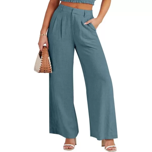 Caracilia Women's Wide Leg Linen Palazzo Pants High Waisted Business Casual Trousers Loose Pleated Dressy Pants with Pocket