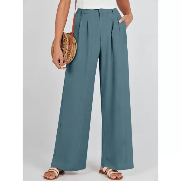 Caracilia Women's Wide Leg Linen Palazzo Pants High Waisted Business Casual Trousers Loose Pleated Dressy Pants with Pocket