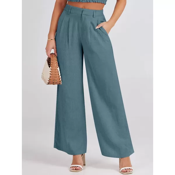 Caracilia Women's Wide Leg Linen Palazzo Pants High Waisted Business Casual Trousers Loose Pleated Dressy Pants with Pocket