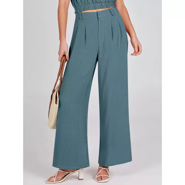 Caracilia Women's Wide Leg Linen Palazzo Pants High Waisted Business Casual Trousers Loose Pleated Dressy Pants with Pocket