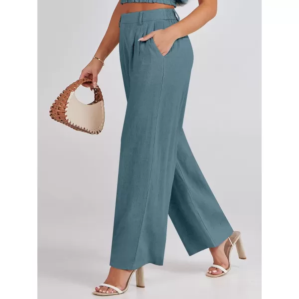Caracilia Women's Wide Leg Linen Palazzo Pants High Waisted Business Casual Trousers Loose Pleated Dressy Pants with Pocket
