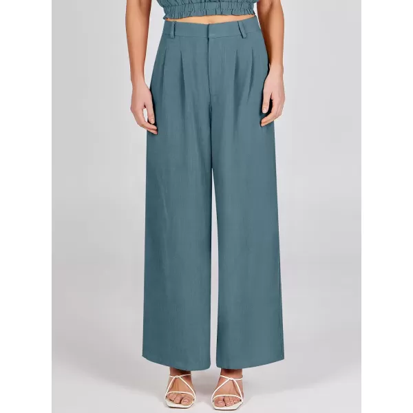 Caracilia Women's Wide Leg Linen Palazzo Pants High Waisted Business Casual Trousers Loose Pleated Dressy Pants with Pocket