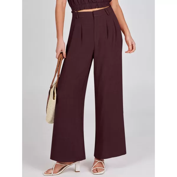 Caracilia Women's Wide Leg Linen Palazzo Pants High Waisted Business Casual Trousers Loose Pleated Dressy Pants with Pocket