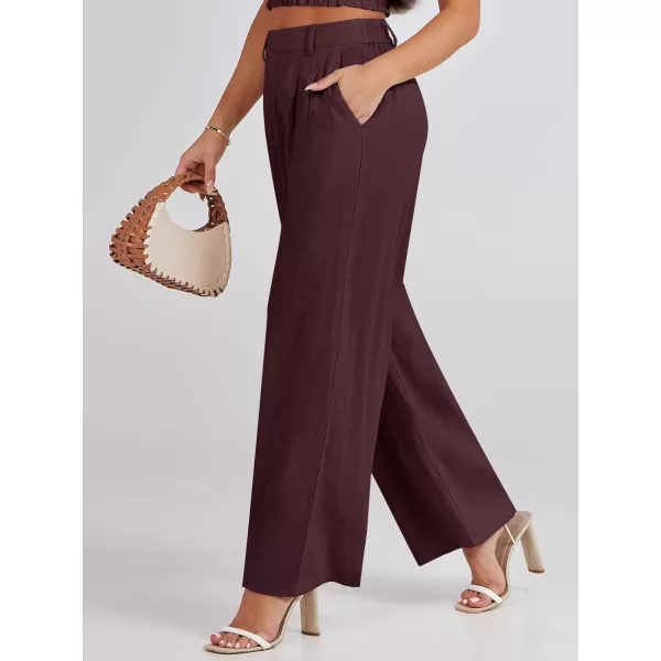 Caracilia Women's Wide Leg Linen Palazzo Pants High Waisted Business Casual Trousers Loose Pleated Dressy Pants with Pocket