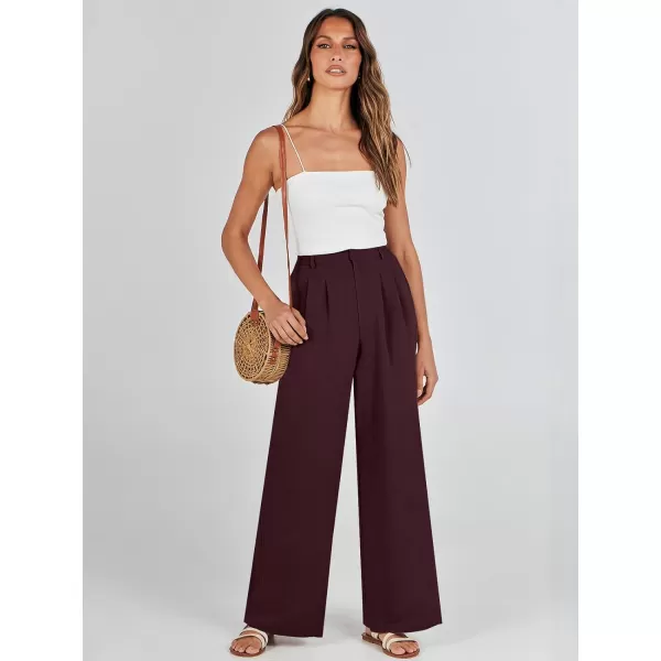 Caracilia Women's Wide Leg Linen Palazzo Pants High Waisted Business Casual Trousers Loose Pleated Dressy Pants with Pocket