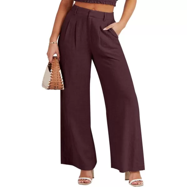 Caracilia Women's Wide Leg Linen Palazzo Pants High Waisted Business Casual Trousers Loose Pleated Dressy Pants with Pocket