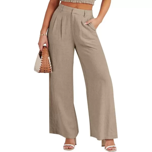 Caracilia Women's Wide Leg Linen Palazzo Pants High Waisted Business Casual Trousers Loose Pleated Dressy Pants with Pocket