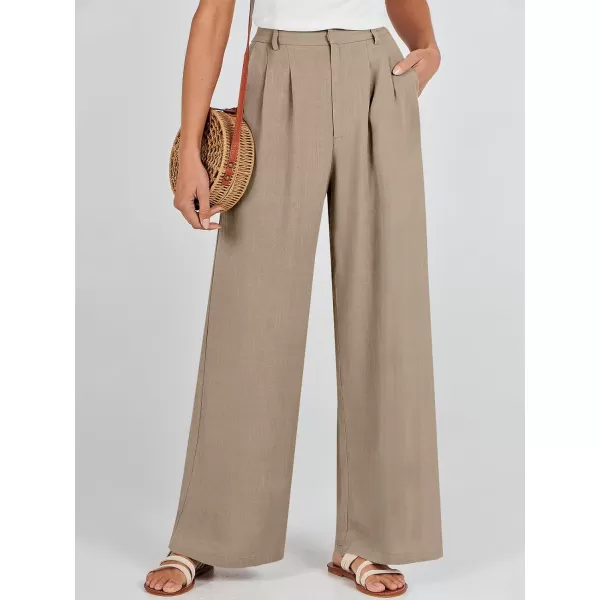Caracilia Women's Wide Leg Linen Palazzo Pants High Waisted Business Casual Trousers Loose Pleated Dressy Pants with Pocket