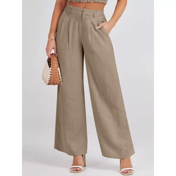 Caracilia Women's Wide Leg Linen Palazzo Pants High Waisted Business Casual Trousers Loose Pleated Dressy Pants with Pocket