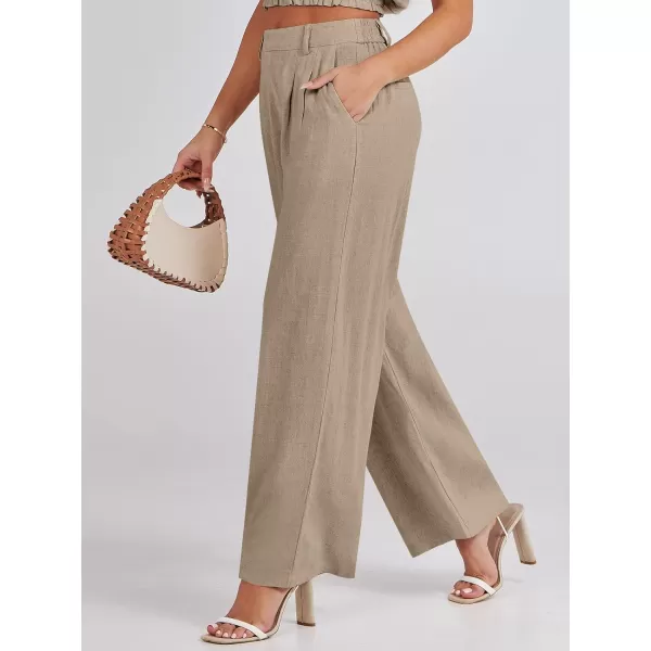 Caracilia Women's Wide Leg Linen Palazzo Pants High Waisted Business Casual Trousers Loose Pleated Dressy Pants with Pocket
