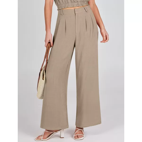 Caracilia Women's Wide Leg Linen Palazzo Pants High Waisted Business Casual Trousers Loose Pleated Dressy Pants with Pocket