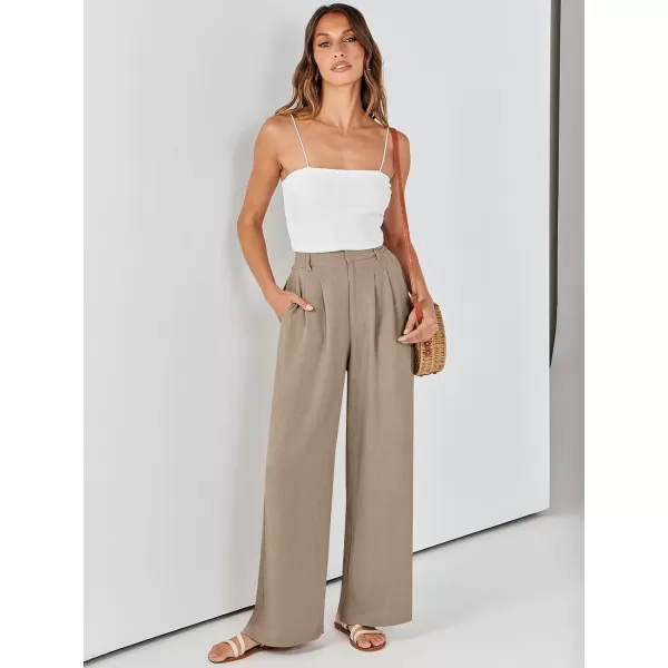 Caracilia Women's Wide Leg Linen Palazzo Pants High Waisted Business Casual Trousers Loose Pleated Dressy Pants with Pocket