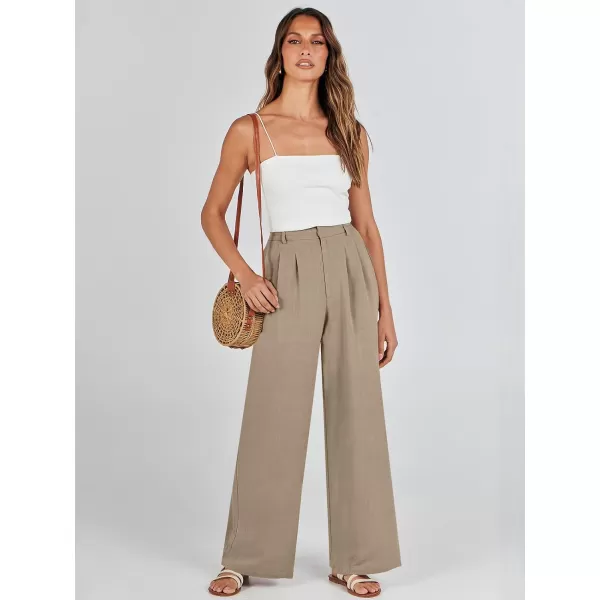 Caracilia Women's Wide Leg Linen Palazzo Pants High Waisted Business Casual Trousers Loose Pleated Dressy Pants with Pocket