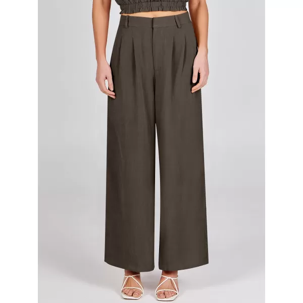 Caracilia Women's Wide Leg Linen Palazzo Pants High Waisted Business Casual Trousers Loose Pleated Dressy Pants with Pocket